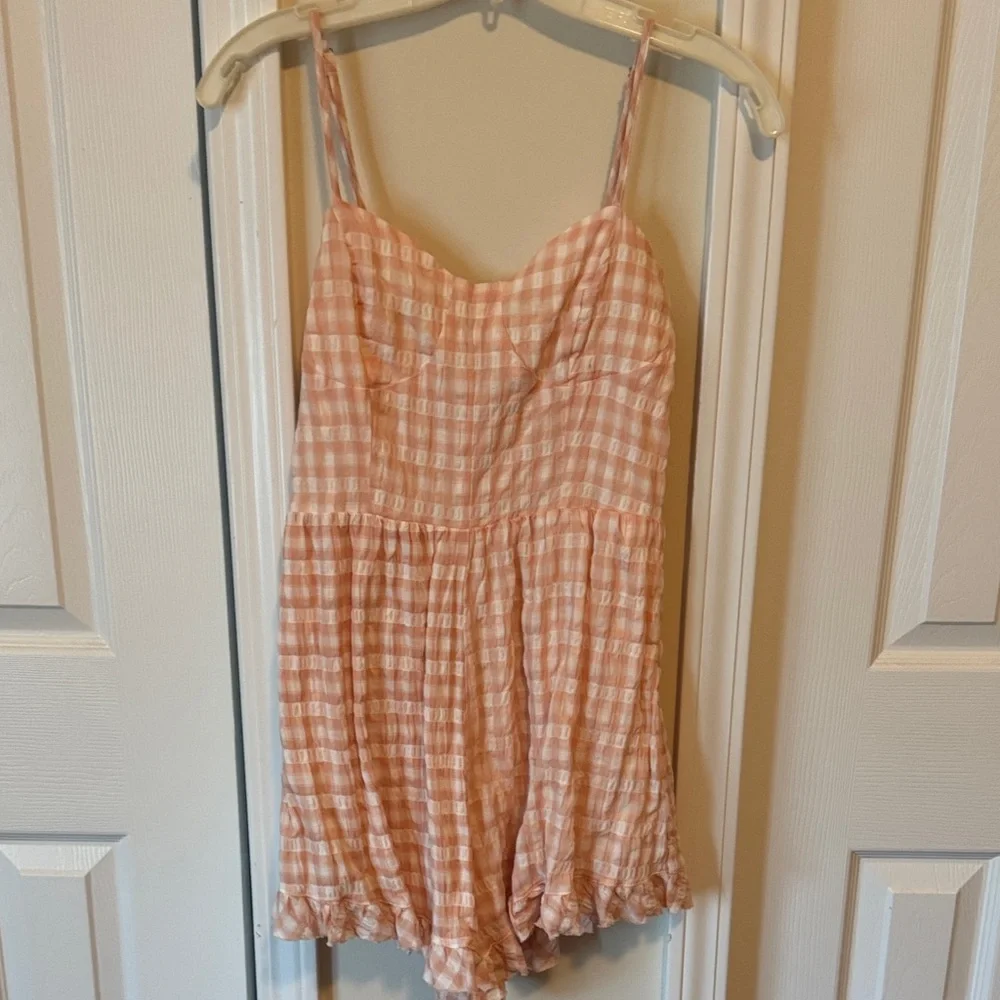 Forever 21 Peach Checkered Strappy Romper - Picture 1 of 2